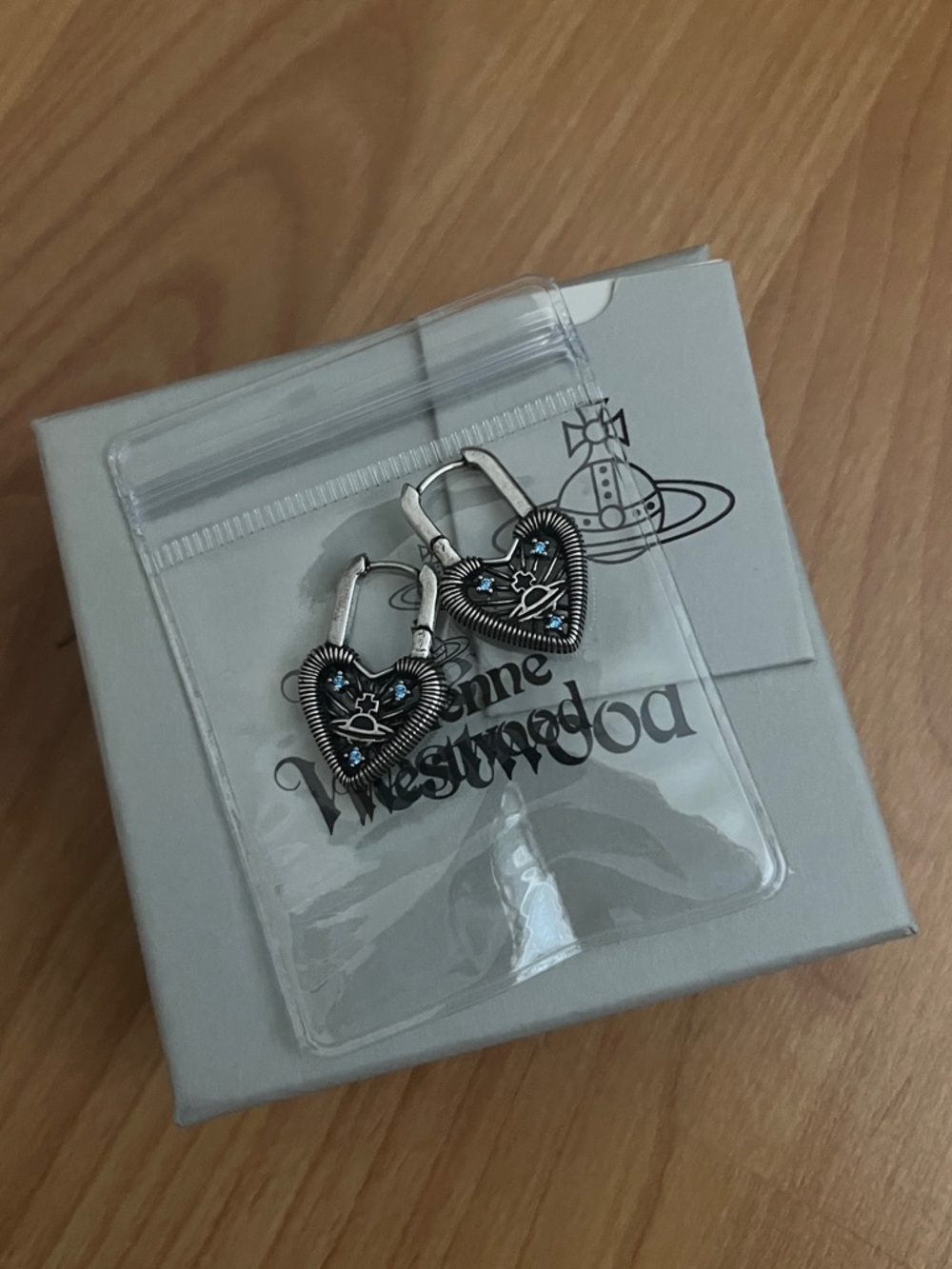 Silver Heart Padlock Dangle Earrings with Blue Stones